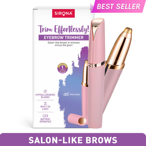 Buy Sirona Eyebrow Trimmer for Women | Built-in Light | Pain-Free Brow Shaping | Battery Operated | Hypoallergenic Blades | 360° Precision Tip | 1-Year Replacement Warranty 1 pc-Purplle