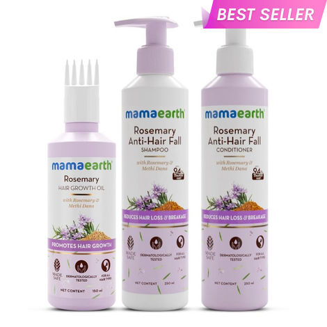 Buy Mamaearth Rosemary Hair Fall Control Kit: Rosemary Shampoo (250ml)+ Rosemary Conditioner (250ml)+Rosemary Hair Oil (150ml) | Gives up to 94% Stronger Hair | Up to 93% Less Hair Fall | Made Safe Certified | For Men & Women - Combo of 3-Purplle