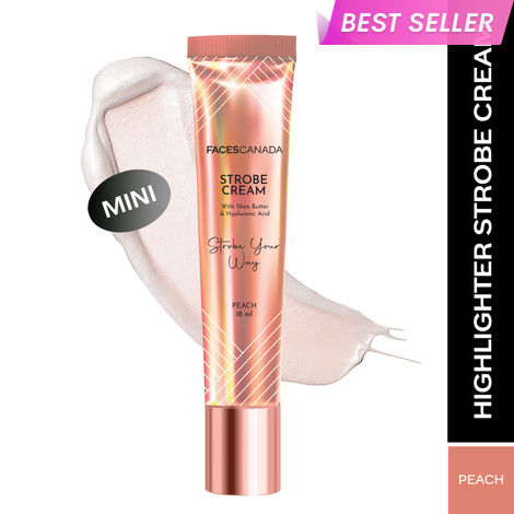 Buy FACES CANADA Strobe Cream Mini- Peach, 18 ml | Primer + Highlighter + Moisturizer | Shea Butter & Hyaluronic Acid | Intense Hydration | Flawless Radiant Dewy Skin | Illuminating & Glowing Makeup Base-Purplle