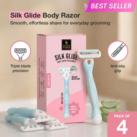 Buy Good Vibes Silk Glide Body Razor for Women - Pack of 4 | Triple Blade Precision | Aloe Vera & Vitamin E Glide Strip | Anti-Slip Grip | Smooth & Gentle Shave | For Legs, Arms & Underarms | Sensitive Skin-Purplle