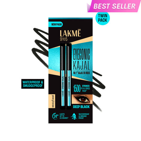 Buy Lakme 9 to 5 Eyeconic Kajal Twin Pack, lasts upto 24hrs, Pack of 2- Deep Black, 0.35 gm + 0.35 gm-Purplle