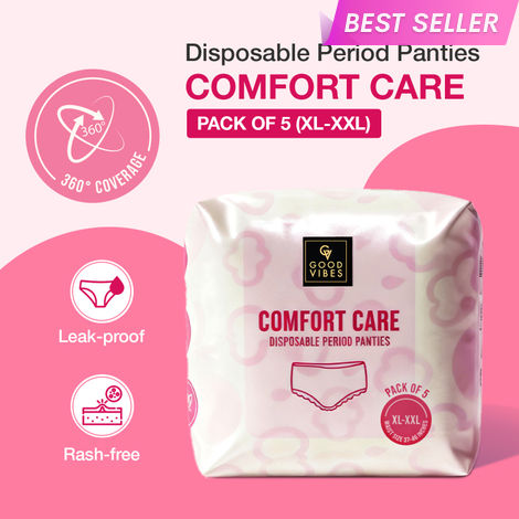 Buy Good Vibes Comfort Care Disposable Period Panties for Women Pack of 5 (XL-XXL) – Leak-Proof, Rash-Free & Super Absorbent | 360° Coverage | Overnight Protection for Heavy Flow | Sanitary Underwear |-Purplle