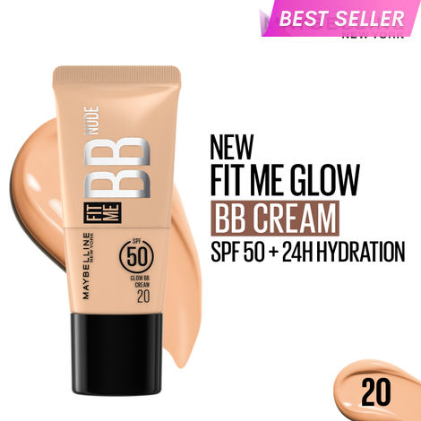 Buy Maybelline New York Fit Me Glow BB Cream, SPF 50 + 24H Hydration With Niacinamide & Hyaluronic Acid, Dewy Finish for Normal to Dry Skin - Shade 20, 25 ml-Purplle