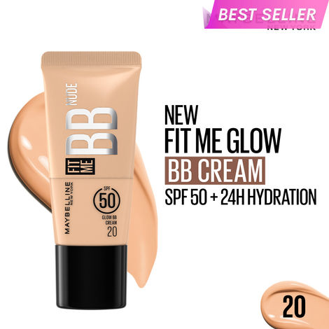 Buy Maybelline New York Fit Me Glow BB Cream, SPF 50 + 24H Hydration With Niacinamide & Hyaluronic Acid, Dewy Finish for Normal to Dry Skin - Shade 20, 25 ml-Purplle