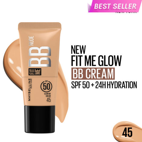 Buy Maybelline New York Fit Me Glow BB Cream, SPF 50 + 24H Hydration With Niacinamide & Hyaluronic Acid, Dewy Finish for Normal to Dry Skin - Shade 45, 25 ml-Purplle