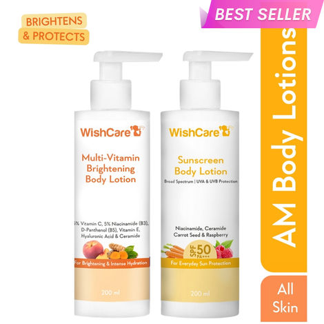 Buy WishCare Sun Protection & Brightening Body Lotion Duo|SPF 50 PA+++ Broad Spectrum UVA & UVB Protection to Prevent Tanning &Vitamin C, Niacinamide & B5 for Pigmentation|Long-Lasting Moisturization|Combo of 2-Purplle