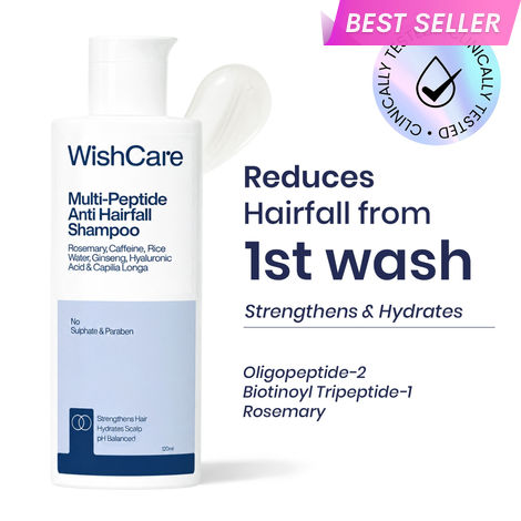 Buy WishCare Multi Peptide Anti Hairfall Shampoo - Rice Water, Rosemary, Capilia Longa, Hyaluronic Acid & Caffeine - 120 ml-Purplle