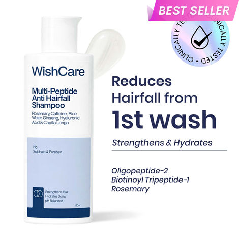 Buy WishCare Multi Peptide Anti Hairfall Shampoo - Rice Water, Rosemary, Capilia Longa, Hyaluronic Acid & Caffeine - 120 ml-Purplle