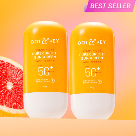 Buy Dot & Key Vitamin C + E Super Bright Sunscreen SPF 50++++ |No White Cast, WaterLight I UVA/B & Blue Light Protection I Better Vitamin D absorption | 80 gm - Pack of 2-Purplle