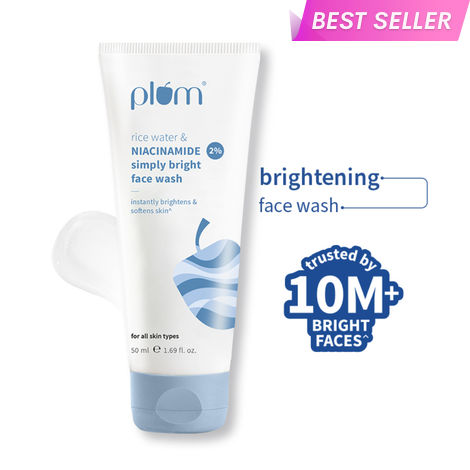 Buy Plum Simply Bright 2% Niacinamide Face Wash With Rice Water | Brightens Skin, Helps Fade Blemishes | Softens & Smoothens Skin | Gentle & Non-Drying | Women & Men | 100% Vegan | 50 ml-Purplle