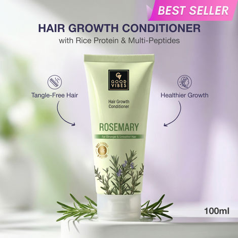 Buy Good Vibes Rosemary, Rice Protein & Multi Peptide Hair Growth Conditioner | Strengthens Hair & Reduces Breakage | Smooth, Tangle-Free Hair | Supports Healthy Hair Growth | For Weak & Damaged Hair -100 ml-Purplle