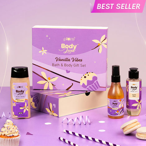 Buy Plum BodyLovin' Vanilla Vibes Bath & Body Gift Set | Body Wash | Body Mist | Body Oil | Long-Lasting Warm Vanilla Fragrance | Gift Set For Women | Pack Of 3-Purplle