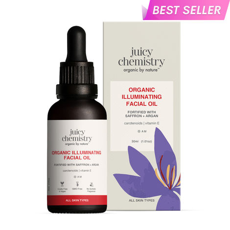 Buy Juicy Chemistry Organic Illuminating Facial Oil with Saffron + Argan, 30 ml | Boosts Skin Glow | Promotes Healthier Barrier | Brightens & Evens Out Skin Tone | Non-sticky & Lightweight | Dermatologically Tested-Purplle