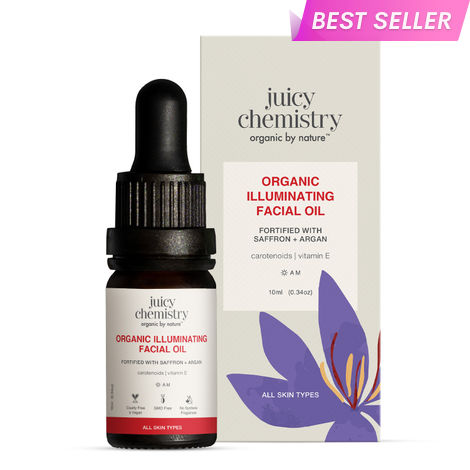 Buy Juicy Chemistry Organic Illuminating Facial Oil with Saffron + Argan, 10 ml | Boosts Skin Glow | Promotes Healthier Barrier | Brightens & Evens Out Skin Tone | Non-sticky & Lightweight | Dermatologically Tested-Purplle