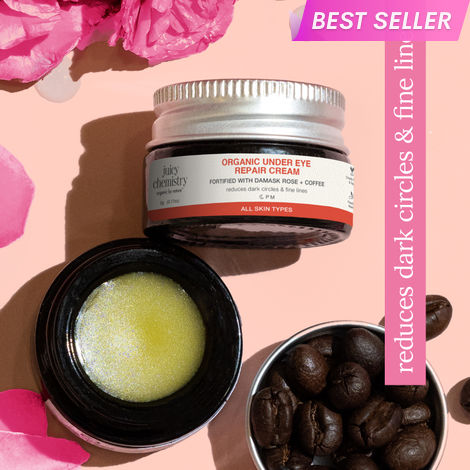 Buy Juicy Chemistry Organic Under Eye Repair Cream with Damask Rose & Coffee, 5 gm | Reduces Dark Circle & Fine Lines | Hydrating & Brightening Under Eye Cream | Soothes Puffy, Tired Eyes | Dermatologically Tested-Purplle