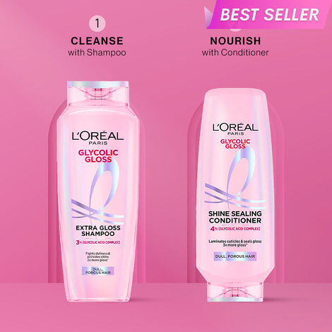 Buy L'Oreal Paris Glycolic Gloss Shine Duo | 3X More Gloss | Shampoo 200 ml + Conditioner 175 ml, Combo of 2-Purplle