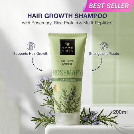 Buy Good Vibes Rosemary, Rice Protein & Multi Peptide Hair Growth Shampoo|Strengthens Roots & Reduces Hair Fall|Supports Healthy Hair Growth|Gentle Cleansing, Non-Drying Formula | For Stronger, Thicker-Looking Hair | Suitable for All Hair Types| 200 ml-Purplle