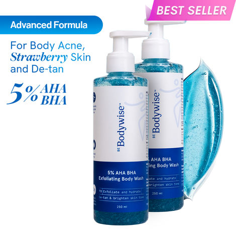 Buy Be Bodywise 5% AHA BHA Exfoliating Bodywash 250 ml (Pack of 2) | For Body Acne, Strawberry Skin, De-Tan-Purplle