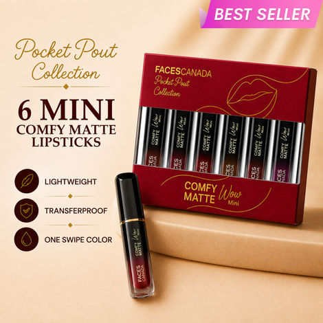 Buy Faces Canada Comfy Matte Wow Mini Liquid Lipstick Kit |Pack of 6 | Pocket Pout Collection | Lightweight Soft Matte Finish | One Swipe Color Payoff | Transferproof Formula-Purplle