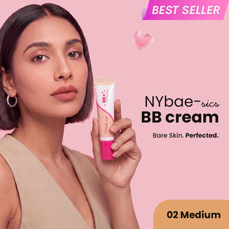 Buy NY Bae-sics BB Cream - Shade 02 Medium | Vitamin C, Niacinamide, Hyaluronic Acid & Vitamin E | Buildable Coverage | Demi-Matte Skin-Like Finish | Airy Texture | All Skin Types, 15 ml-Purplle