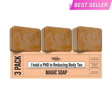 Buy Ghar Soaps Sandal Wood And Saffron Bath Soap Bar For Glowing Brightening And Refreshing Skin | Tan Removal (300 gm Pack Of 3)-Purplle