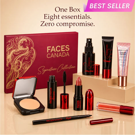 Buy FACES CANADA Signature Collection - Strobe Cream (10 ml) + Setting Spray (30 ml) + Primer (12 ml)+ Mascara (6 ml)+ Compact (10 gm)+ Blush (2.6 ml) +Lipstick+ Kajal (0.30 gm) 8 pc-Purplle