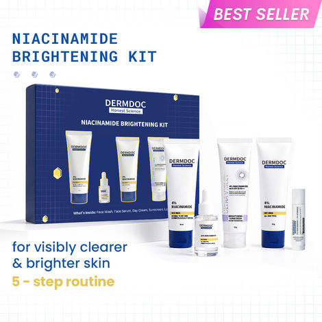 Buy DERMDOC Niacinamide Brightening Kit | 5-Step Routine for Clearer & Brighter Skin | Face Wash, Serum, Day Cream, Sunscreen & Lip Balm | Helps Reduce Dark Spots & Improve Uneven Skin Tone | Pack of 5-Purplle