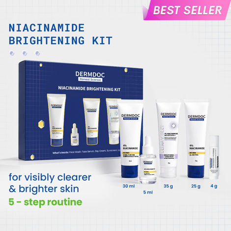 Buy DERMDOC Niacinamide Brightening Kit | 5-Step Routine for Clearer & Brighter Skin | Face Wash, Serum, Day Cream, Sunscreen & Lip Balm | Helps Reduce Dark Spots & Improve Uneven Skin Tone | Pack of 5-Purplle