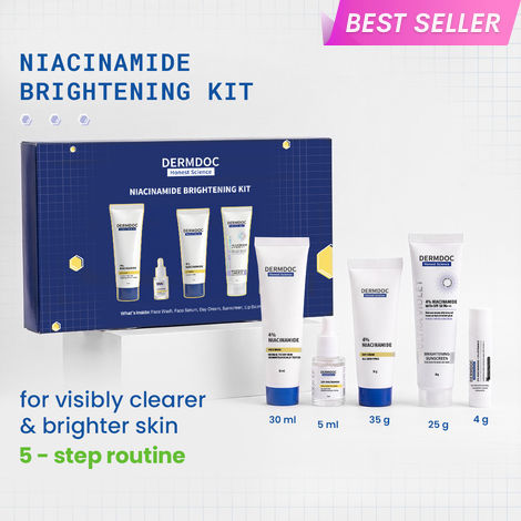 Buy DERMDOC Niacinamide Brightening Kit | 5-Step Routine for Clearer & Brighter Skin | Face Wash, Serum, Day Cream, Sunscreen & Lip Balm | Helps Reduce Dark Spots & Improve Uneven Skin Tone | Pack of 5-Purplle