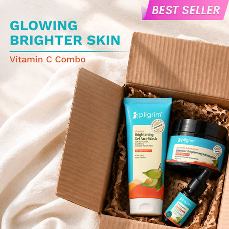 Buy Pilgrim Vitamin C Brightening CSM Skincare Kit | Bright, Glowing & Even-Toned Skin | Triple Glow+++ Combo | Face Wash (100 ml), 10% Vitamin C Serum (10 ml), Brightening Moisturizer (50 gm) Combo of 3-Purplle