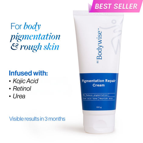 Buy Be Bodywise Pigmentation Cream 100 gm | 2.5% Lactic Acid, 2% Urea, Retinol & Kojic Acid | Reduces Tan, Pigmentation & Evens Skin Tone | Treats Dark Patches & Rough Skin on Elbows, Knees, Back of Neck & Thighs | For Daily Use-Purplle