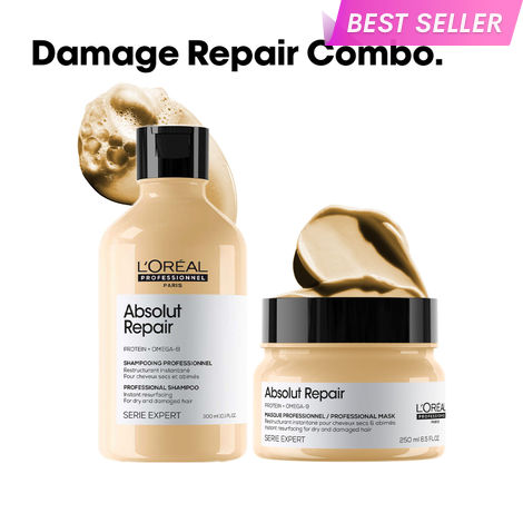 Buy L'Oreal Professionnel Serie Expert Absolut Repair Shampoo + Mask Combo of 2 Provides Deep Conditioning & Strength (300 ml + 250 gm)-Purplle