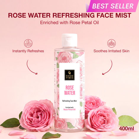 Buy Good Vibes Rose Water Face Mist | Enriched With Rose Petal Oil | Instantly Refreshes & Soothes Irritated Skin | Fast Absorbing & Non-Sticky Formula | Alcohol Free & Suitable For Daily Use | 400 ml-Purplle