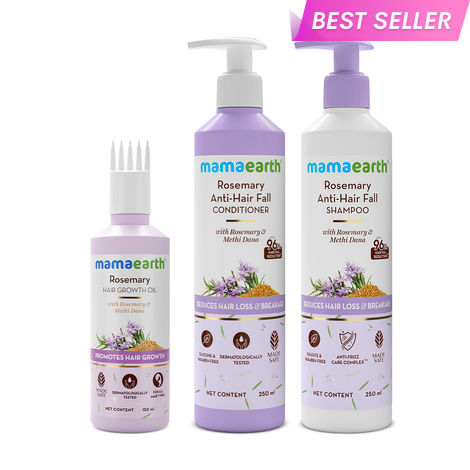 Buy Mamaearth Rosemary Hair Fall Control Kit: Rosemary Shampoo (250 ml)+ Rosemary Conditioner (250 ml)+Rosemary Hair Oil (150 ml) | Gives up to 94% Stronger Hair | Up to 93% Less Hair Fall | Made Safe Certified | For Men & Women - Combo of 3-Purplle