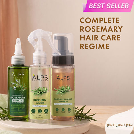 Buy Alps Goodness Complete Rosemary Hair Care Regime | Rosemary Foaming Shampoo 150 ml | Rosemary Water 100 ml | Rosemary Hair Oil 105 ml | Hair Growth, Scalp Care & Hair Strengthening | (Combo of 3)-Purplle