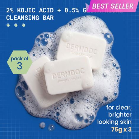 Buy DERMDOC by Purplle 2% Kojic Acid and 0.5% Glutathione Cleansing Bar (75g each) Pack of 3 | Brightening | Gentle Cleansing Action | Sensitive Skin Friendly-Purplle
