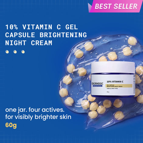 Buy DERMDOC 10% Vitamin C Gel Capsule Brightening Night Cream | Gel-Cream Moisturizer | Overnight Glow, Deep Hydration & Barrier Repair | Ceramides, Hyaluronic Acid & Centella | For Dull & Uneven Skin | All Skin Types | 60 gm-Purplle