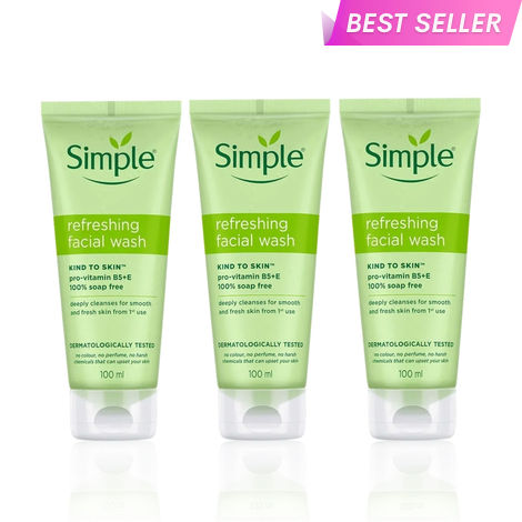 Buy Simple Kind To Skin Refreshing Face Wash (100 ml) |A&nbsp;For All Skin TypesA&nbsp;| No Soap No Added Perfume No Harsh Chemicals No Artificial Color No Alcohol and No Parabens (Pack of 3)-Purplle