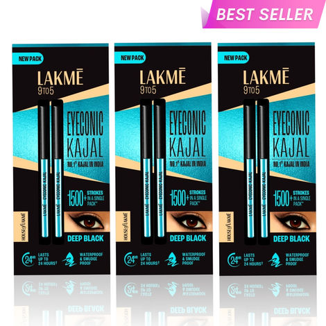 Buy Lakme 9 to 5 Eyeconic Kajal Twin Pack lasts upto 24hrs Pack of 2- Deep Black 0.35 gm + 0.35 gm (Pack of 3)-Purplle