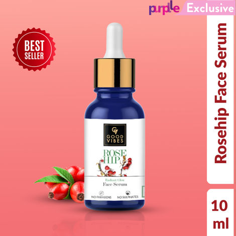 Buy Good Vibes Rosehip Radiant Glow Face Serum | Light, Non-Sticky, Brightening | With Vitamin E | No Parabens, No Sulphates, No Animal Testing (10 ml)-Purplle
