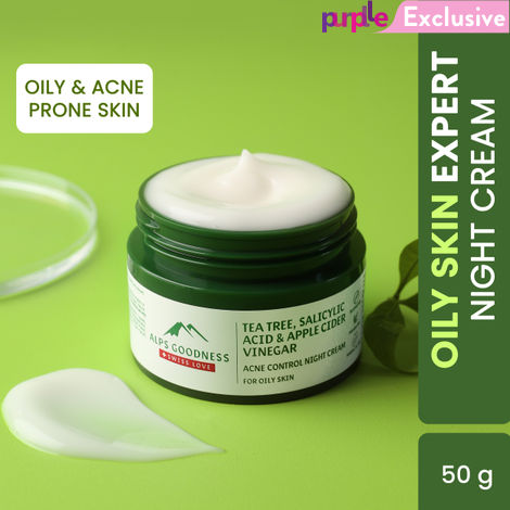 Buy Alps Goodness Tea Tree, Salicylic Acid & Apple Cider Vinegar Acne Control Night Cream for Oily Skin (50 g) |Moisturizer for Face| Moisturizer for Oily Skin | Oil Free Moisturizer | Acne Treatment Night Cream-Purplle