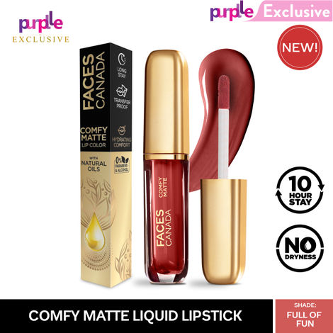 Buy Faces Canada Comfy Matte Lip Color | 10Hr Long Stay With Comfort | Almond Oil | Full Of Fun 15 (3 ml) - Exclusively on Purplle-Purplle