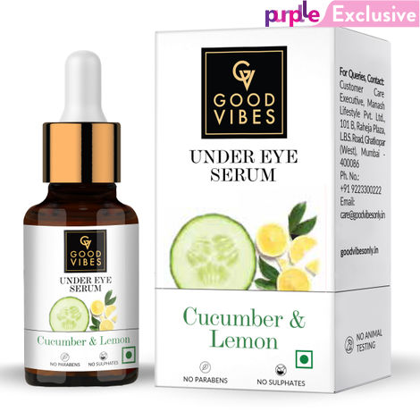 Good Vibes Cucumber & Lemon Under Eye Serum | Anti-Ageing, Rejuvenating, Brightening | No Sulphates, No Parabens, No Animal Testing (10 ml)