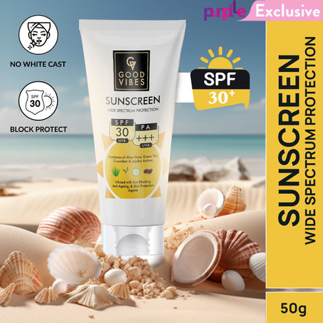 Buy Good Vibes Wide Spectrum Protection Sunscreen with SPF 30 | Non-Greasy, Anti-Ageing | With Aloe Vera | No Parabens, No Animal Testing (50 g)-Purplle