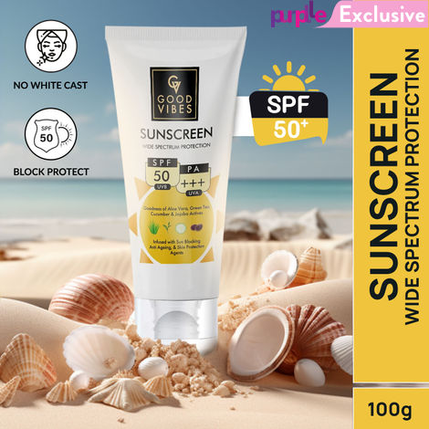 Buy Good Vibes Wide Spectrum Protection Sunscreen with SPF 50 | Non-Greasy, Anti-Ageing | With Aloe Vera | No Parabens, No Animal Testing (100 g)-Purplle