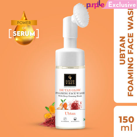 Buy Good Vibes De-Tan Glow Ubtan Foaming Face Wash With Power Of Serum & Deep Cleansing Brush (150ml)-Purplle