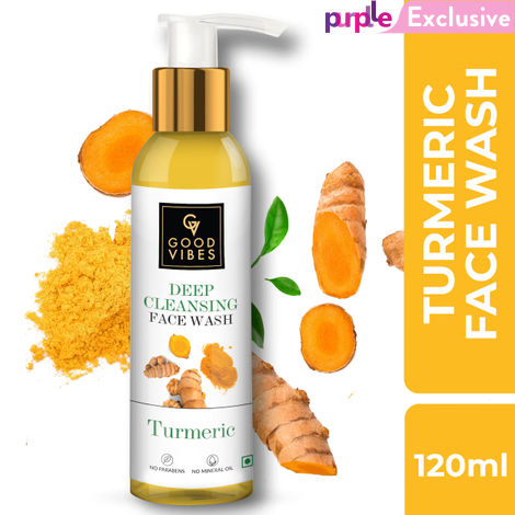 Buy Good Vibes Turmeric Deep Cleansing Face Wash | Hydrating, Moisturizing, Brightening | No Parabens, No Mineral Oil, No Animal Testing (120 ml)-Purplle