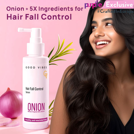 Buy Good Vibes Onion Hair Fall Control Serum with 5X Actives | Onion, 0.5% Redensyl, Biotin, Fenugreek & Green Tea| Lightweight & Non-Sticky | Strengthens Roots | Promotes Hair Growth | Visible Growth in 3 Months | Best Results with Daily - 50 ml-Purplle