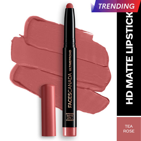 Buy Faces Canada HD Intense Matte Lipstick | Feather light comfort | 10 hrs stay| Primer infused | Flawless HD finish | Made in Germany | Tea Rose 1.4g-Purplle