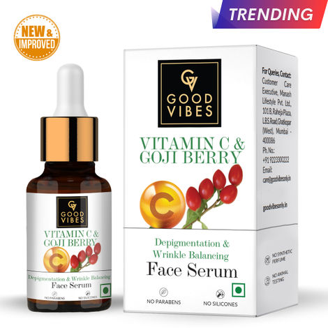 Buy Good Vibes Vitamin C & Goji Berry Depigmentation & Wrinkle Balancing Face Serum | Lightening | With Aloe Vera | No Parabens, No Sulphates (10 ml)-Purplle